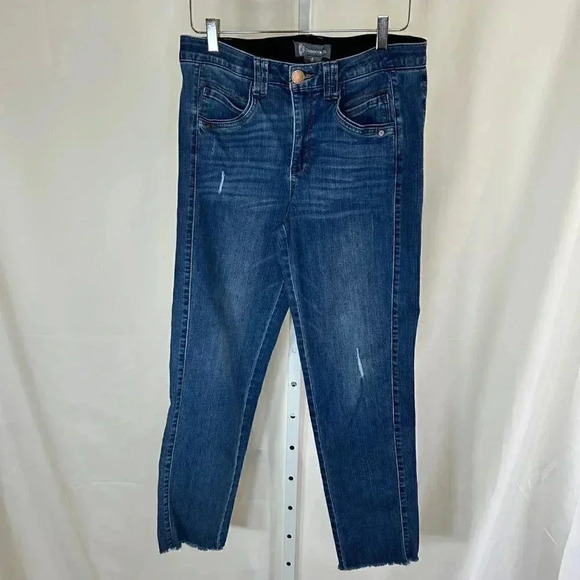 Democracy Size 8 Ab Technology Jeans Dark Wash Distressed Stretch Comfort Skinny - Picture 1 of 15